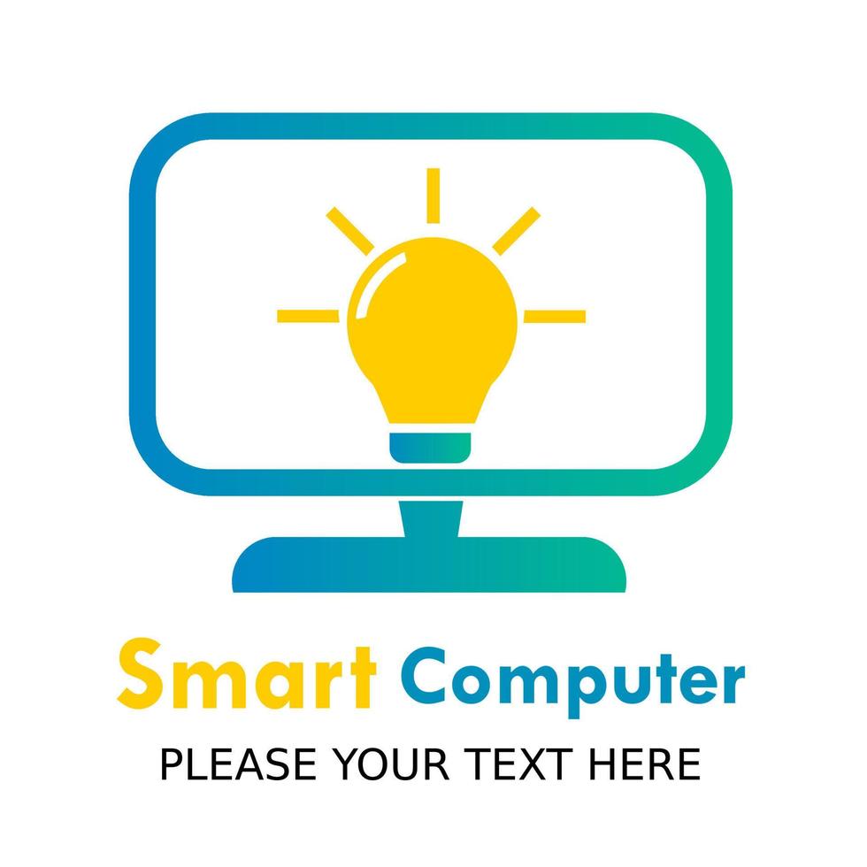 Smart Computer vector logo template. there are computer and bulb. This design use computer and hat symbol