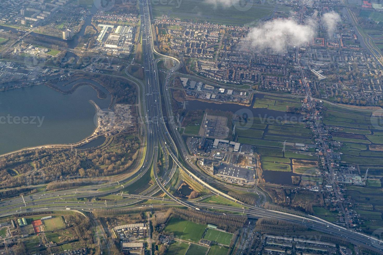 Amsterdam Harbor Channels roads Aerial view panorama photo