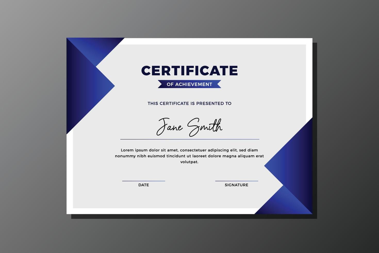 certificate of achievement template with blue gradient triangles design vector