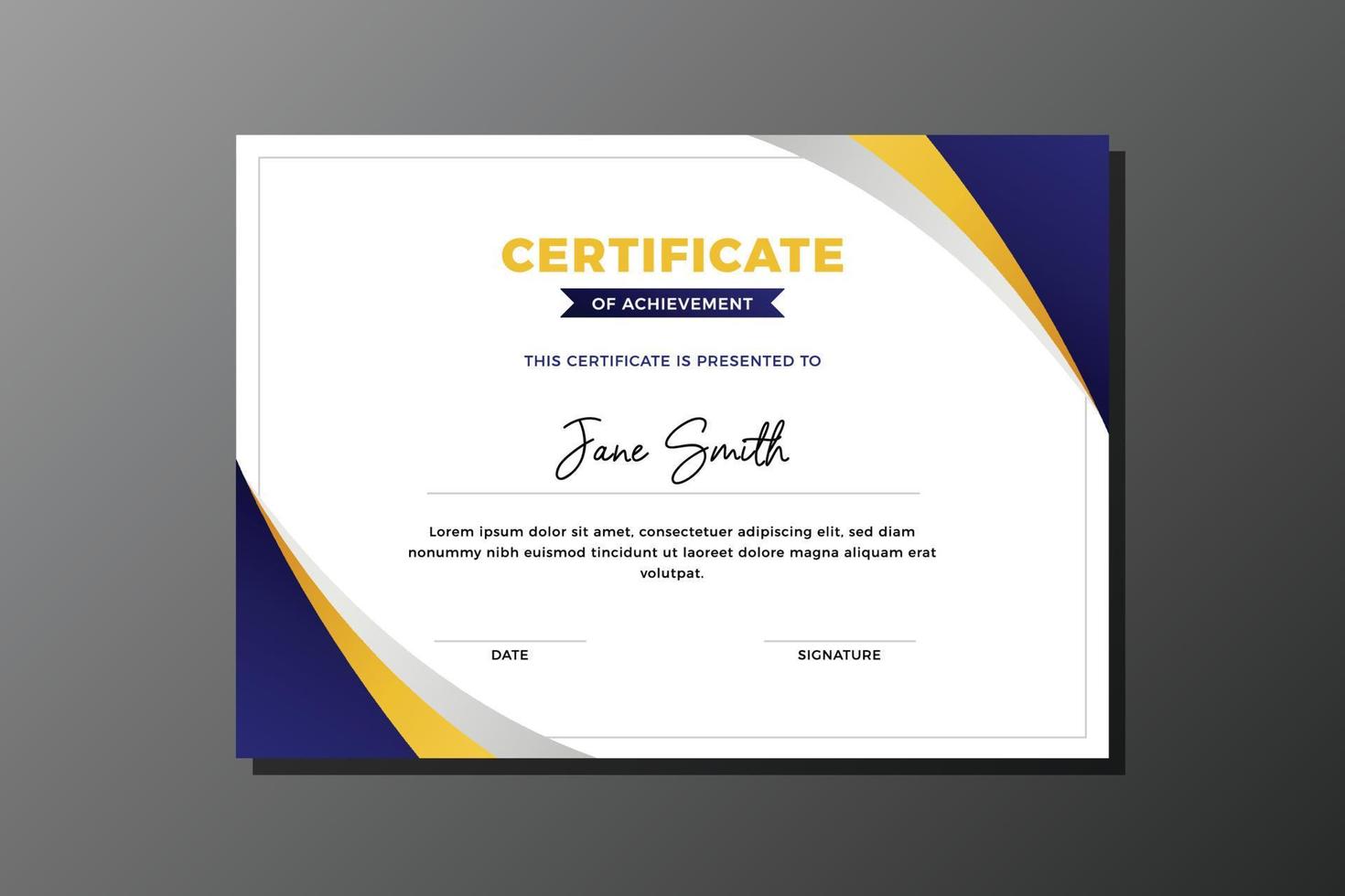 certificate of achievement with blue yellow and gray background vector