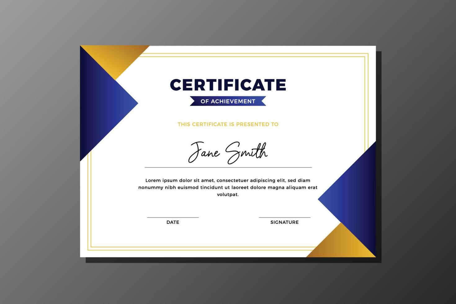 geometric blue and gold certificate of achievement template vector