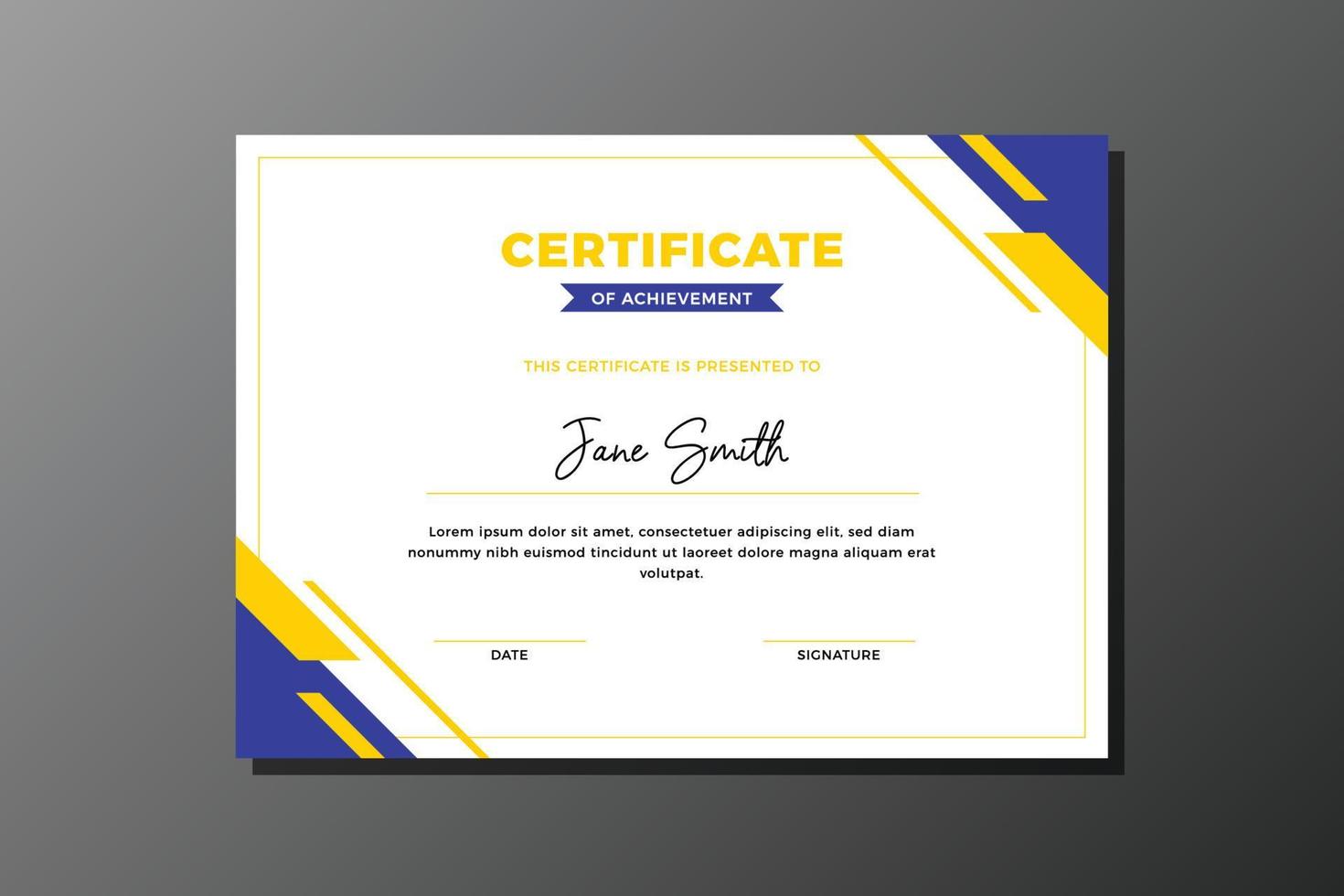 blue and yellow abstract certificate of achievement template vector