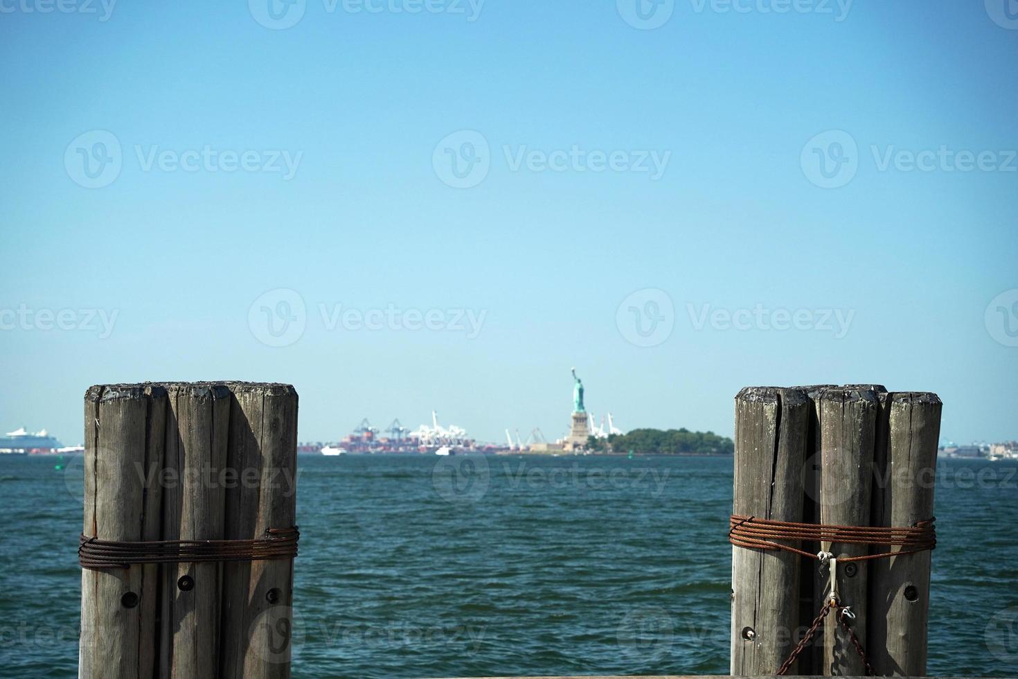new york view cityscape from hudson river liberty island photo