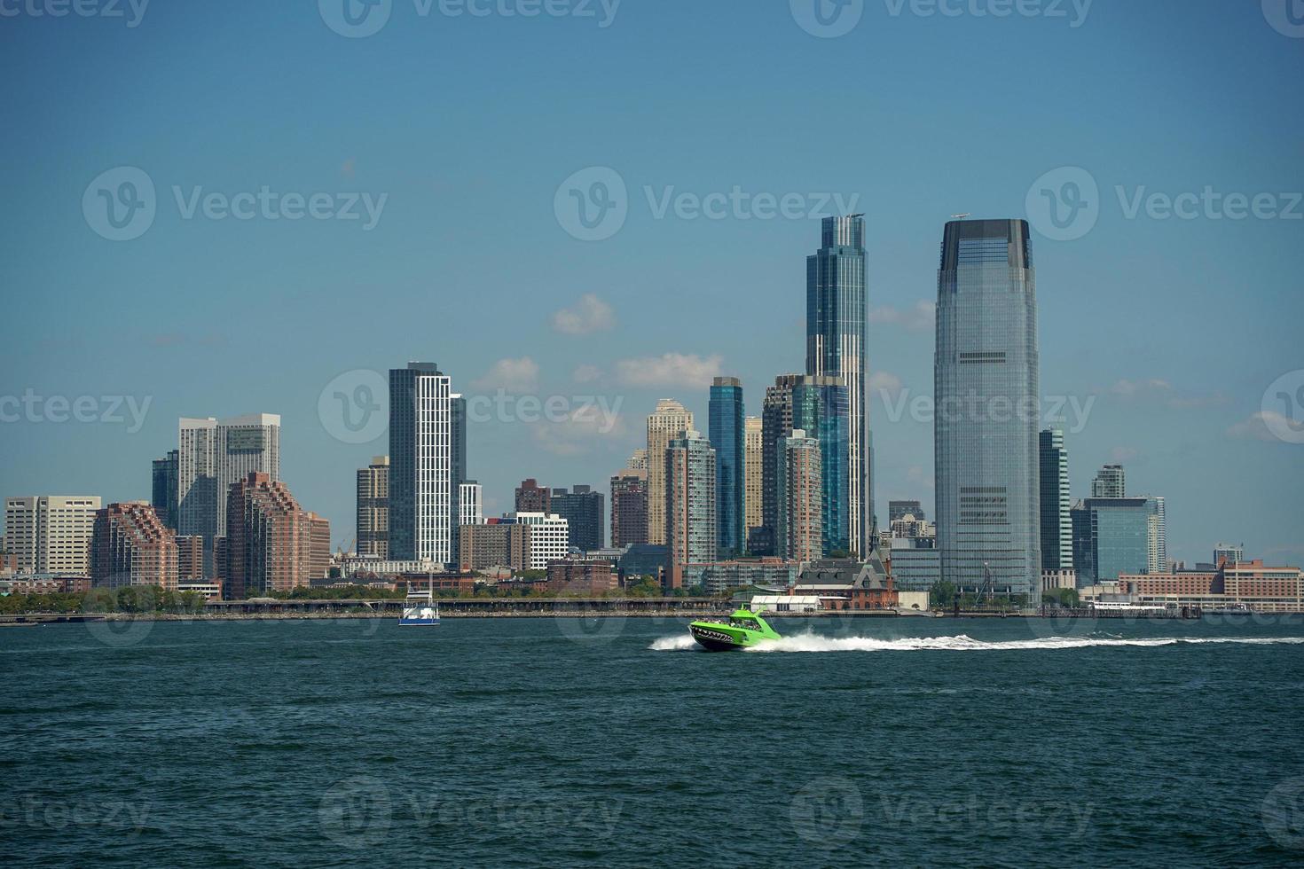 new york view cityscape from hudson river liberty island photo