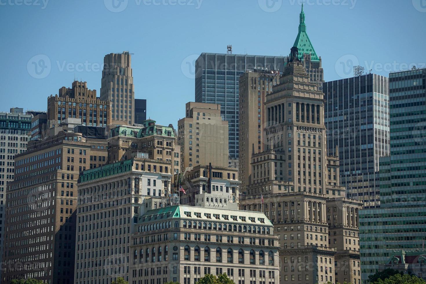 detail of skyscrapers of new york view cityscape from hudson river liberty island photo