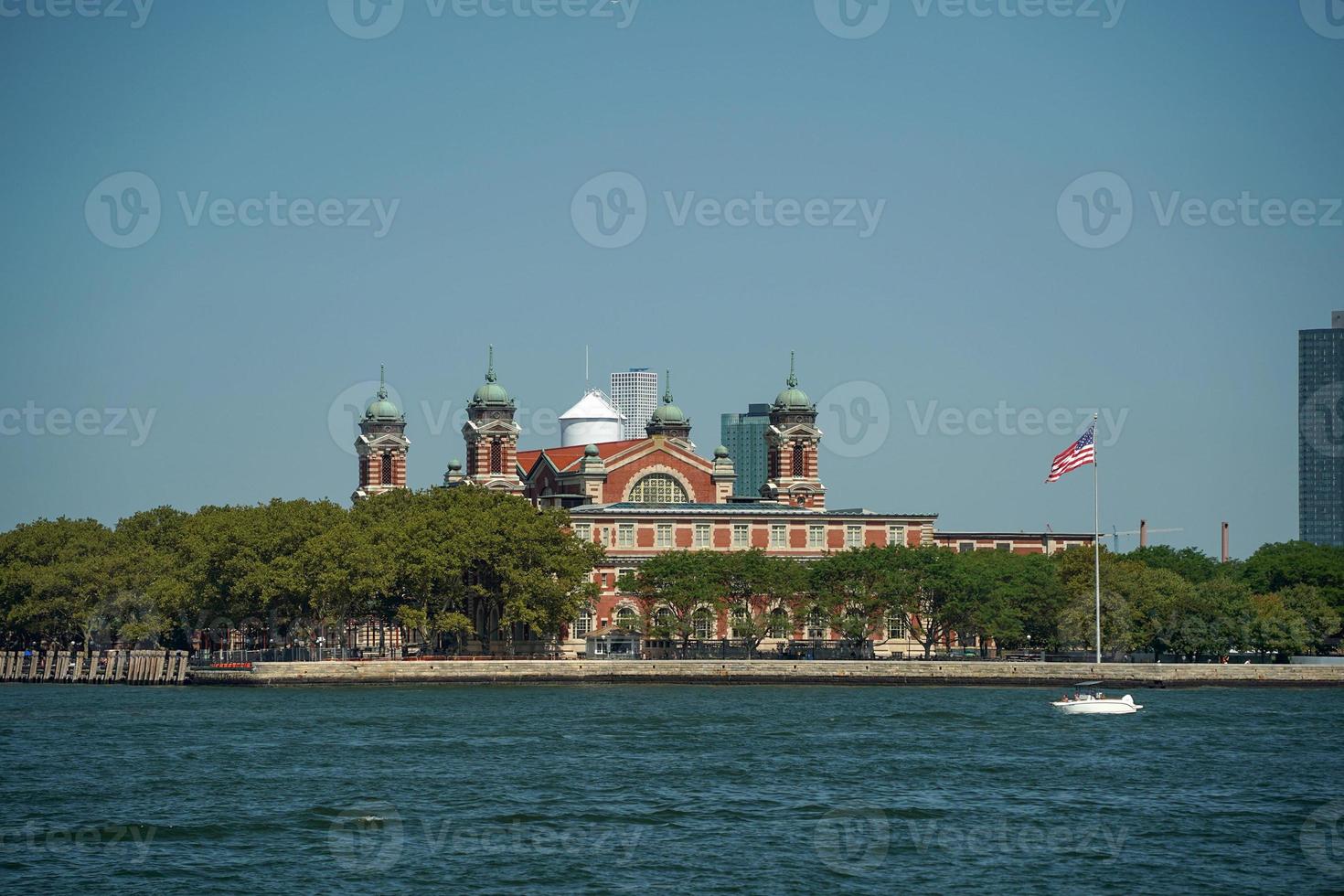 new york view cityscape from hudson river liberty island photo