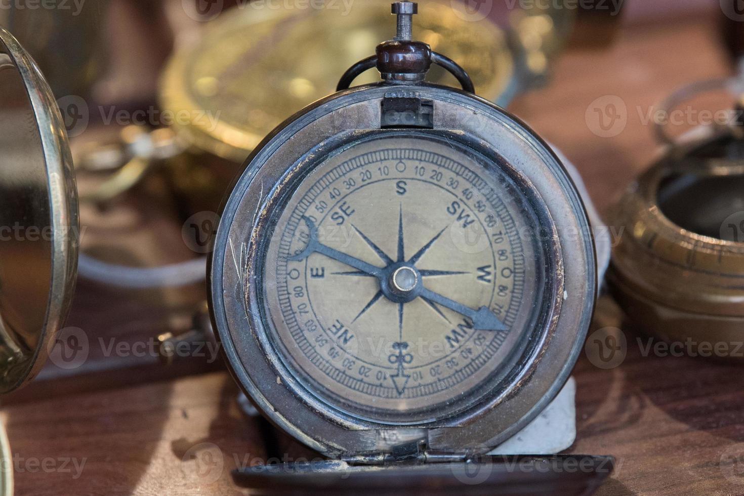 old antique pocket compass detail photo