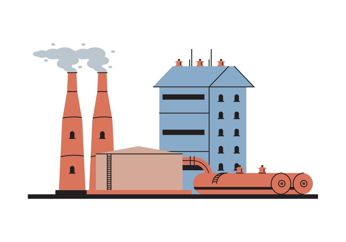 industry plant with chimneys and pipelines vector
