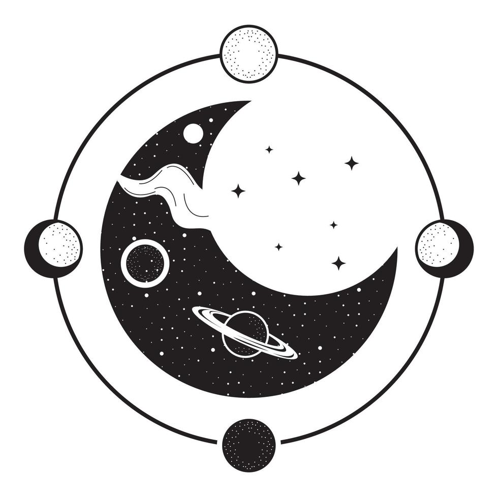 luna creciente astrología surrealista vector