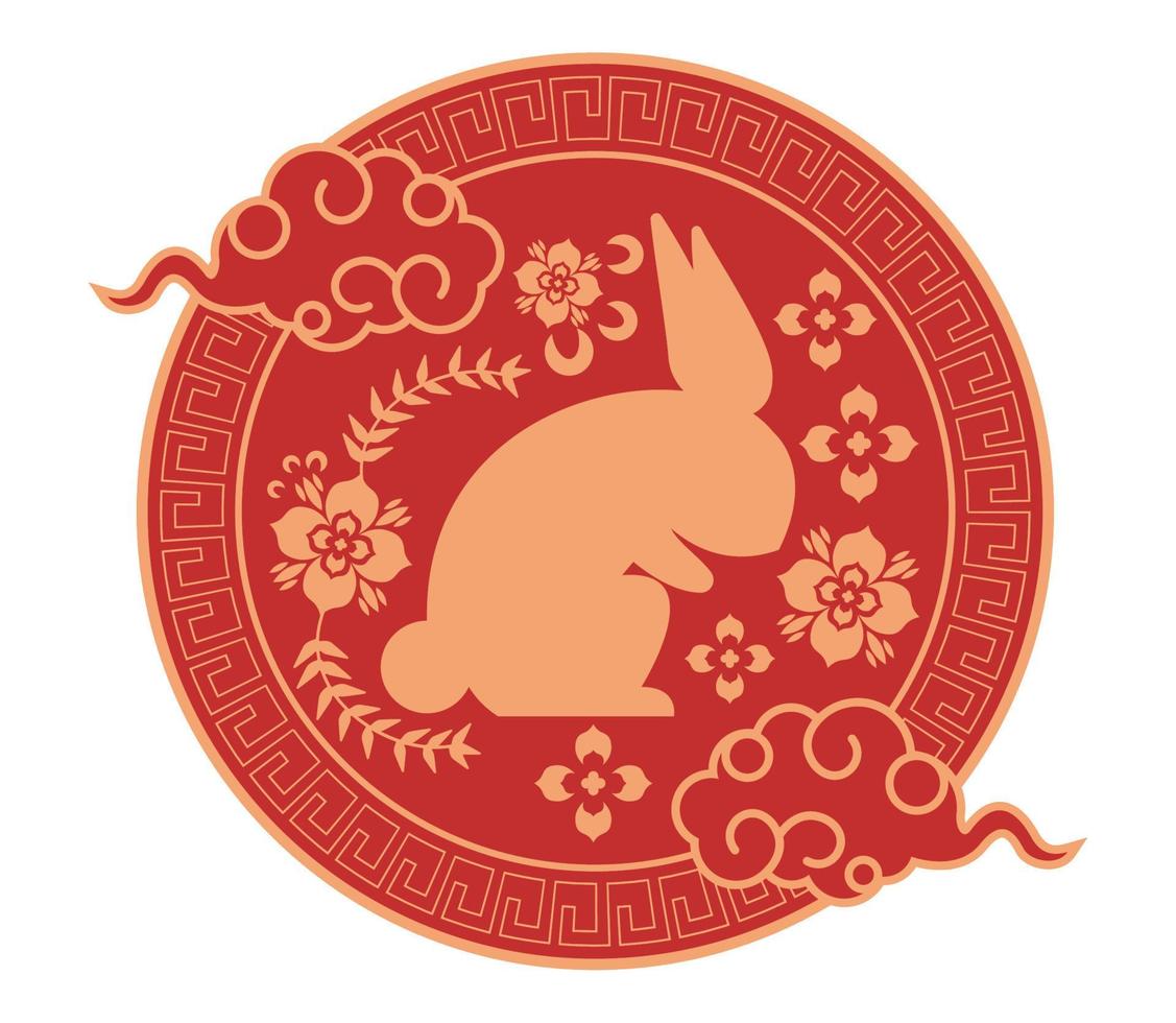 chinese rabbit with clouds vector