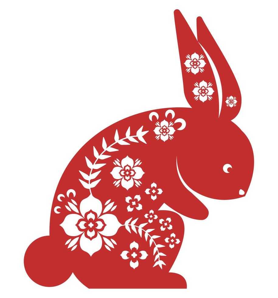 chinese rabbit with flowers vector
