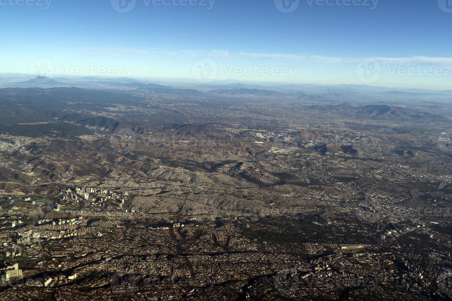 mexico city area aerial view panorama from airplane photo