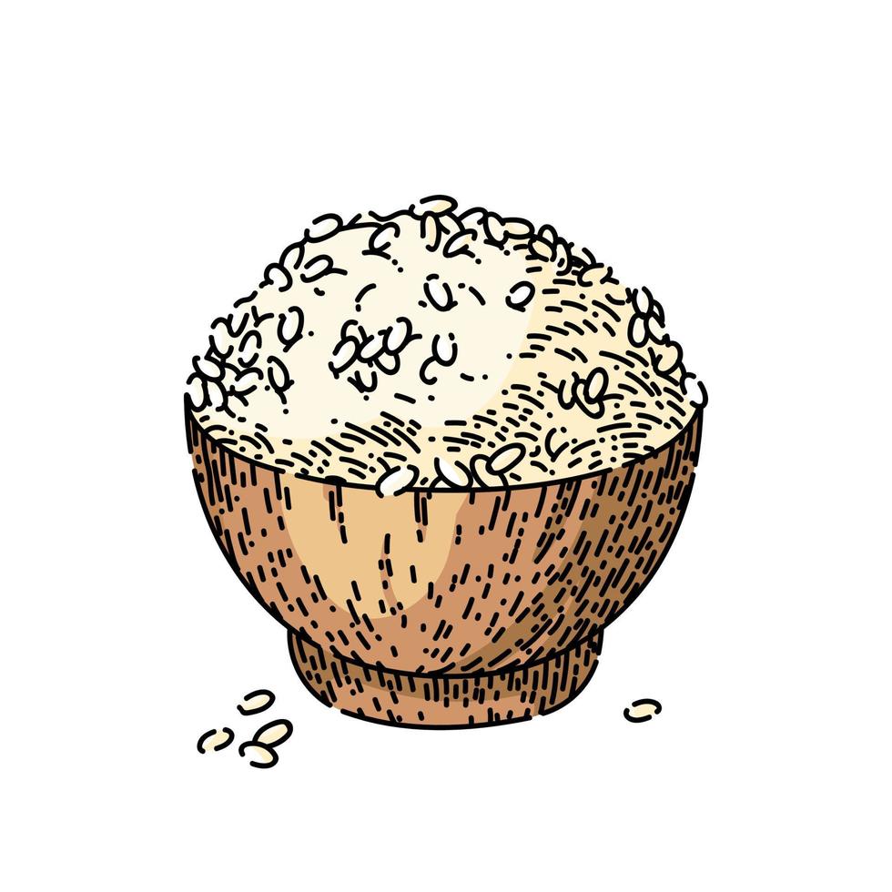 tazón de arroz boceto dibujado a mano vector