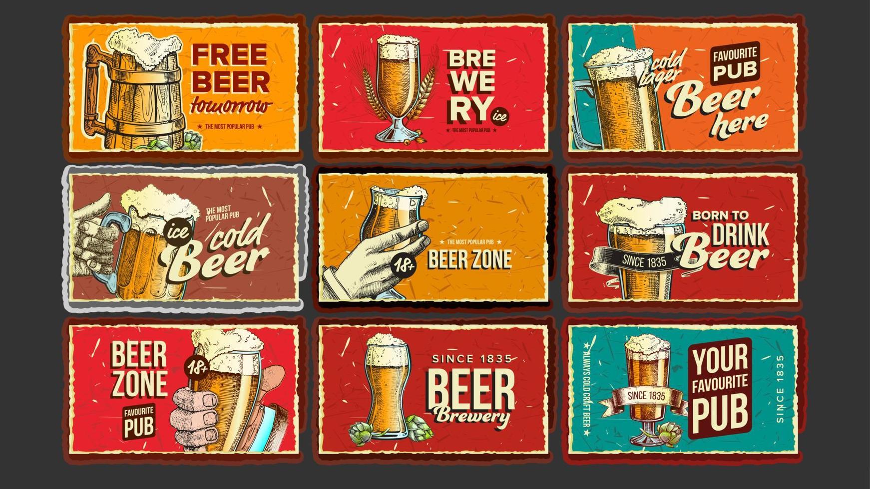 vector de conjunto de carteles publicitarios de colección de cerveza