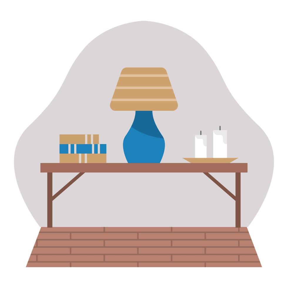 wooden table and lamp vector