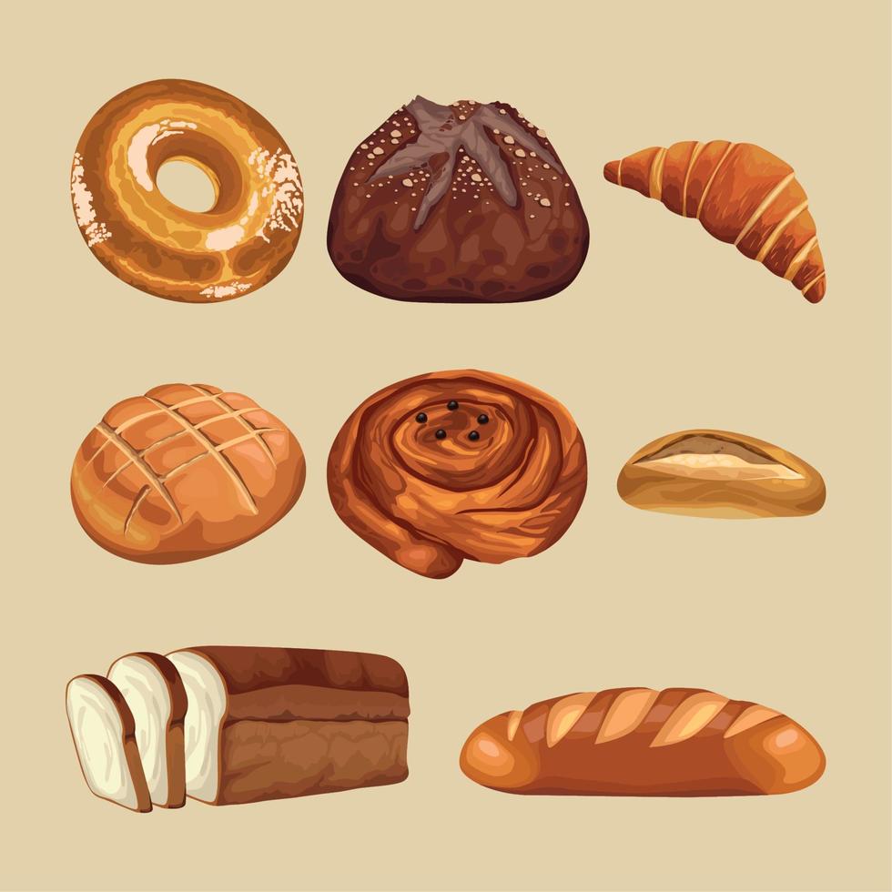 nine fresh breads food vector