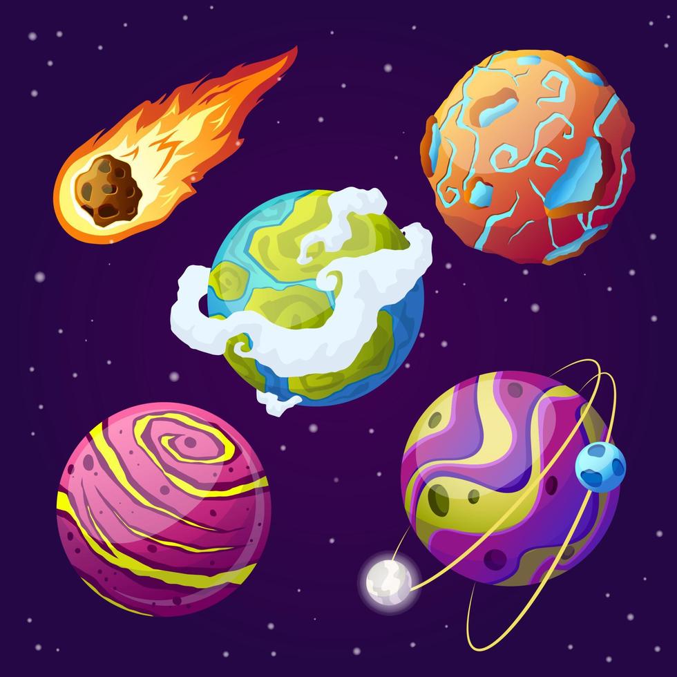planet space set cartoon vector illustration