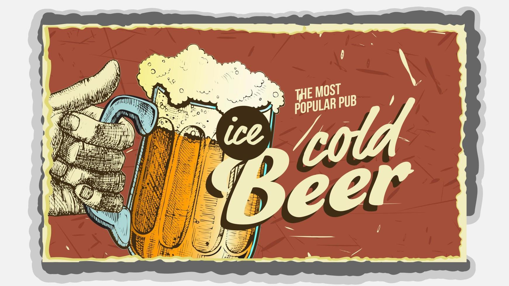 Hand Holding Ice Cold Foamy Beer Glass Vector