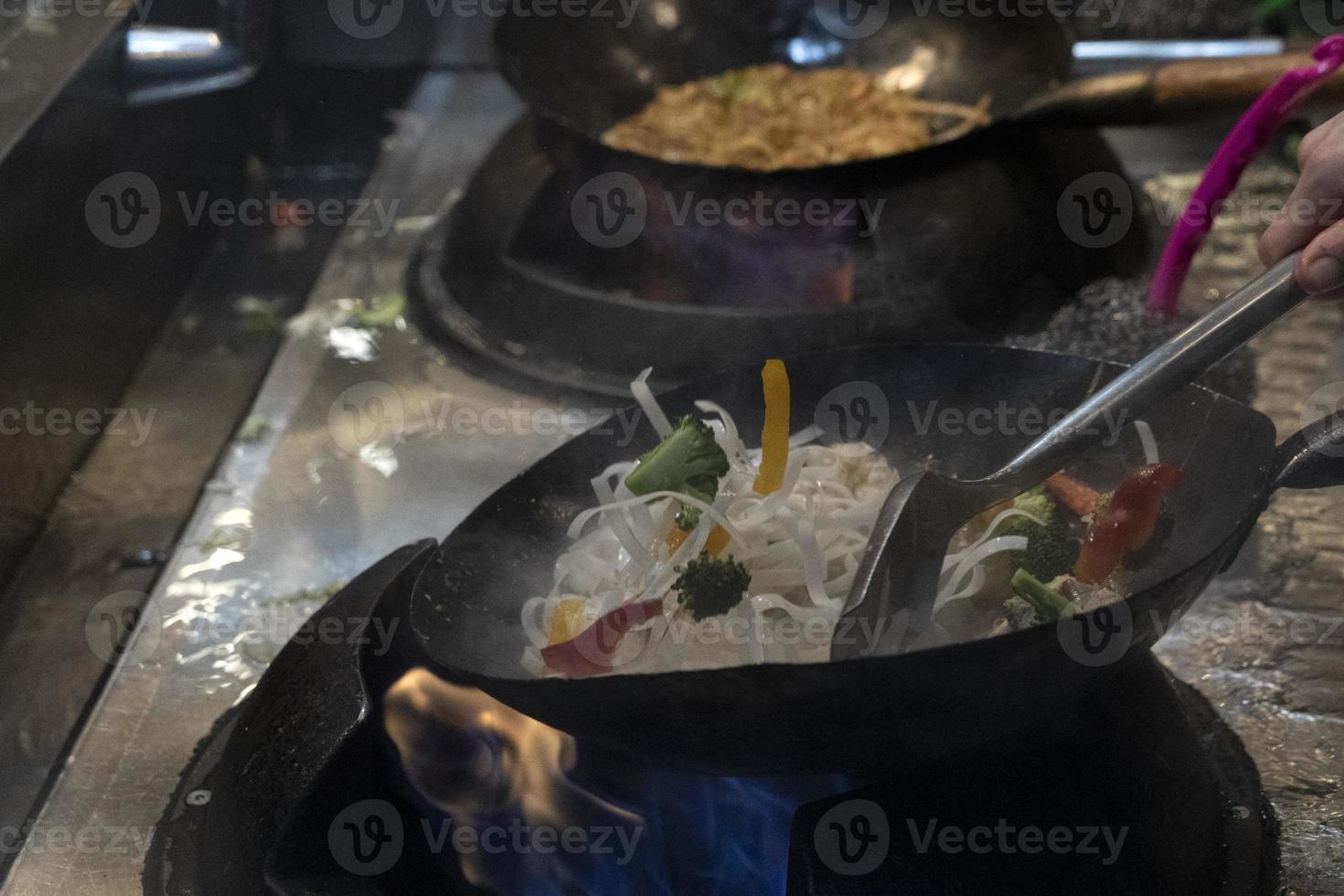 wok rice spaghetti cooking photo