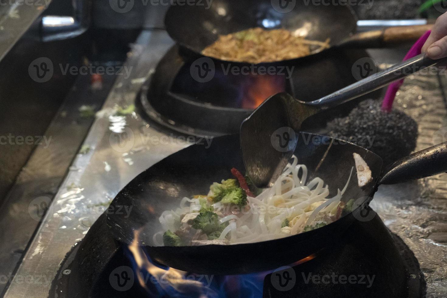 wok rice spaghetti cooking photo