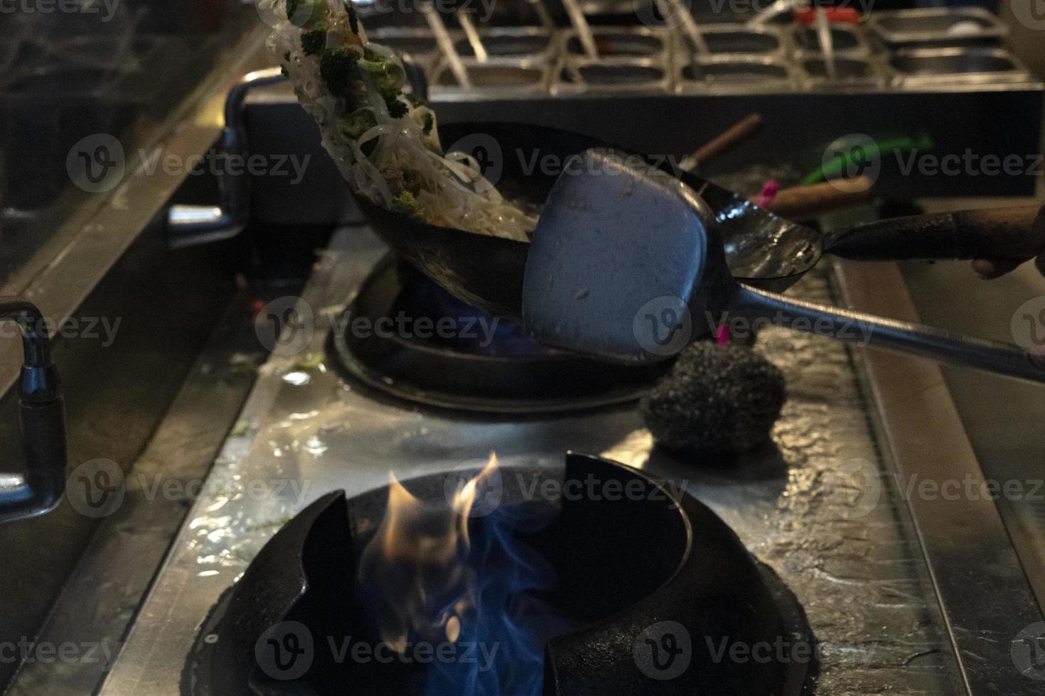 wok rice spaghetti cooking photo