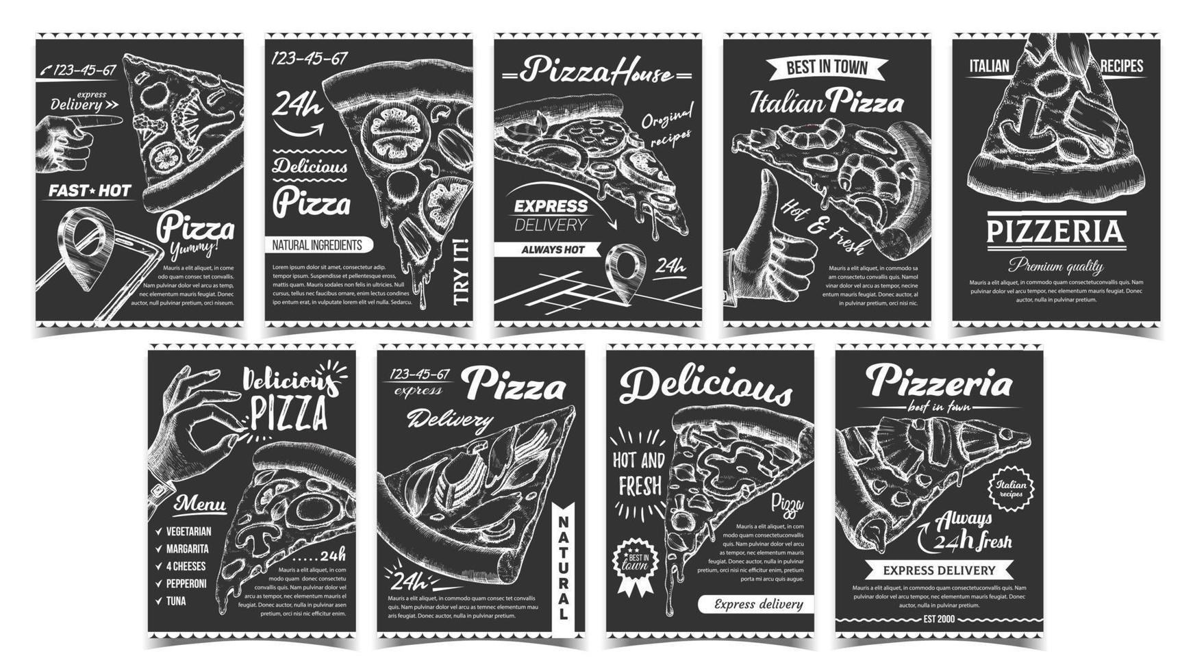 pizzería colección diferentes carteles conjunto vector