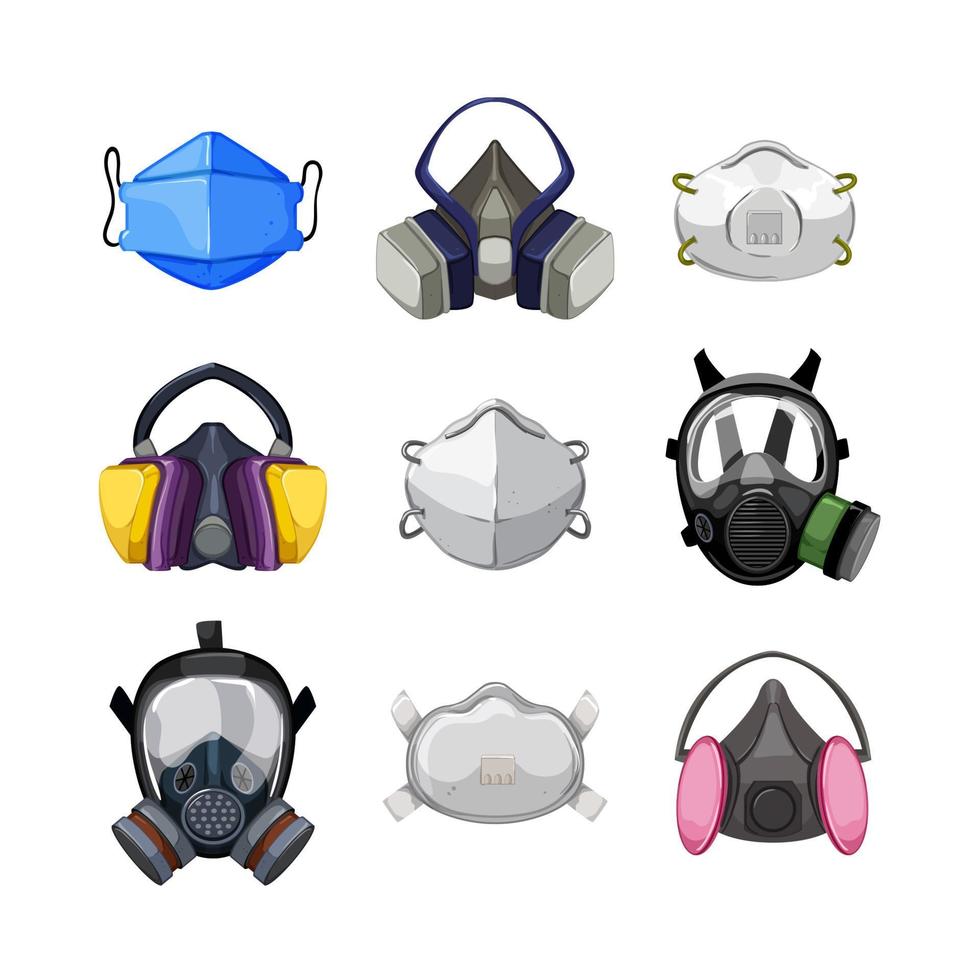 respirator mask set cartoon vector illustration