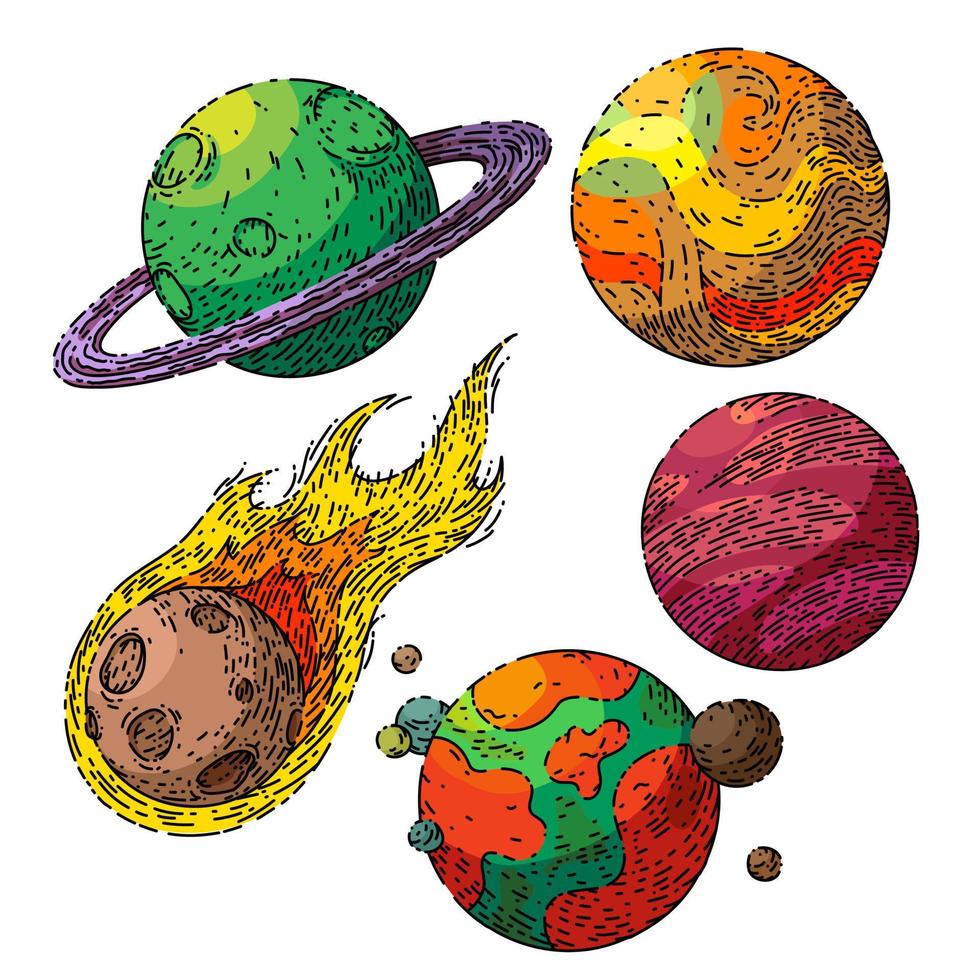 planet space set sketch hand drawn vector