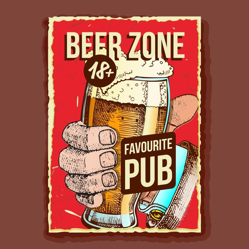 vector de banner de publicidad de vaso de cerveza de mano