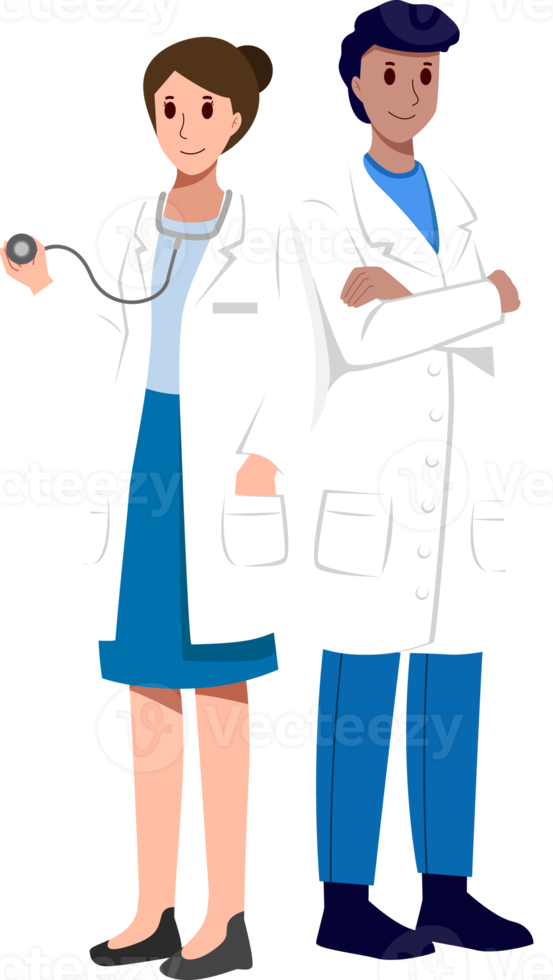 Medical Team . Doctors with white coat . Cartoon characters . Vector . png