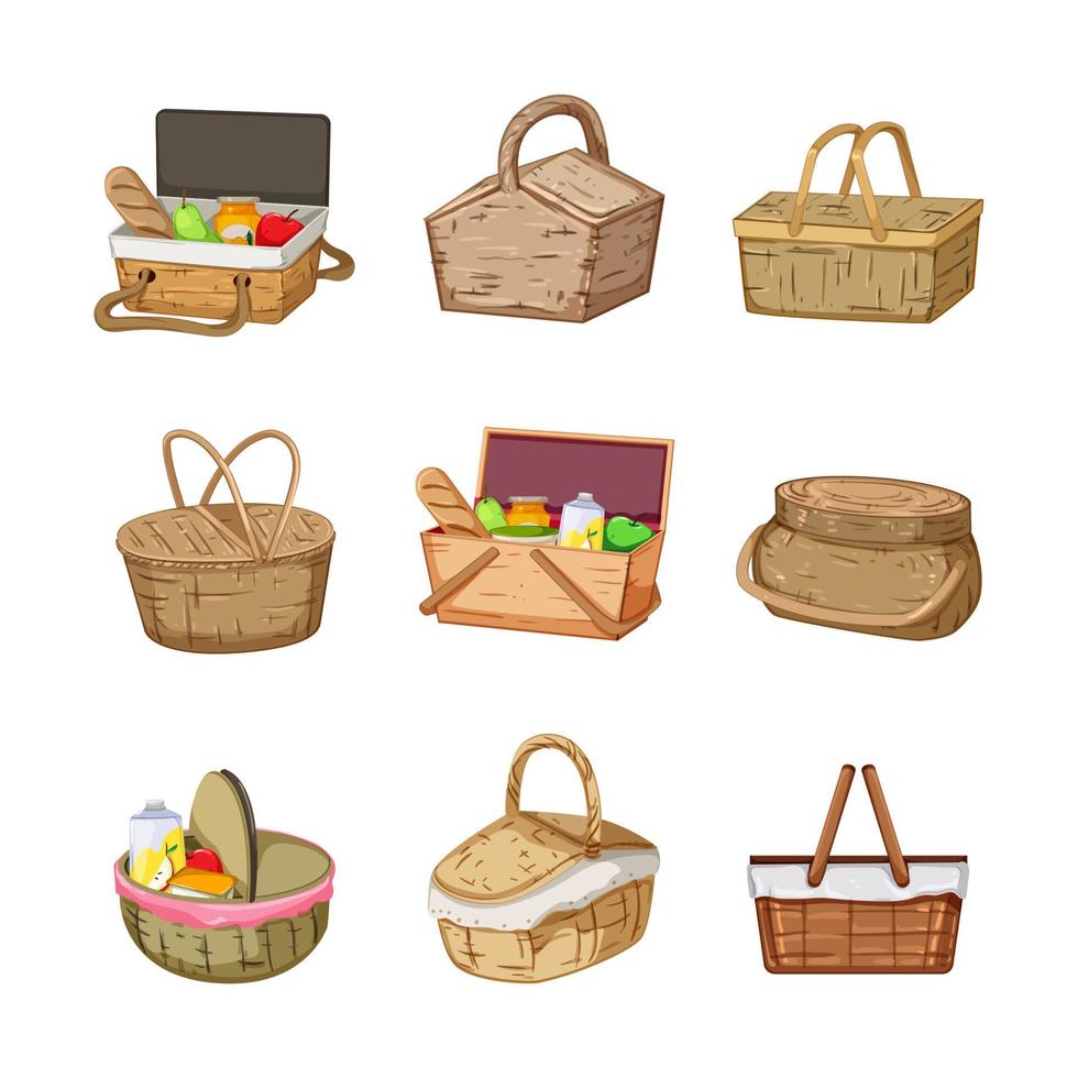 cesta de picnic conjunto ilustración vectorial de dibujos animados vector