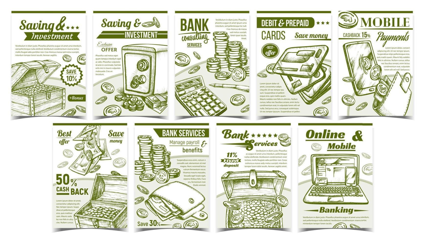 conjunto de banners de colección financiera bancaria vector