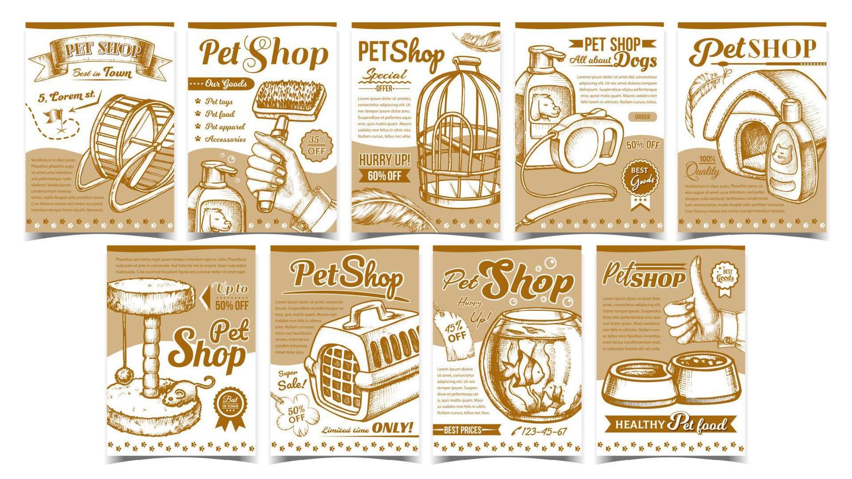 Pet Shop Assortment Advertising Posters Vector