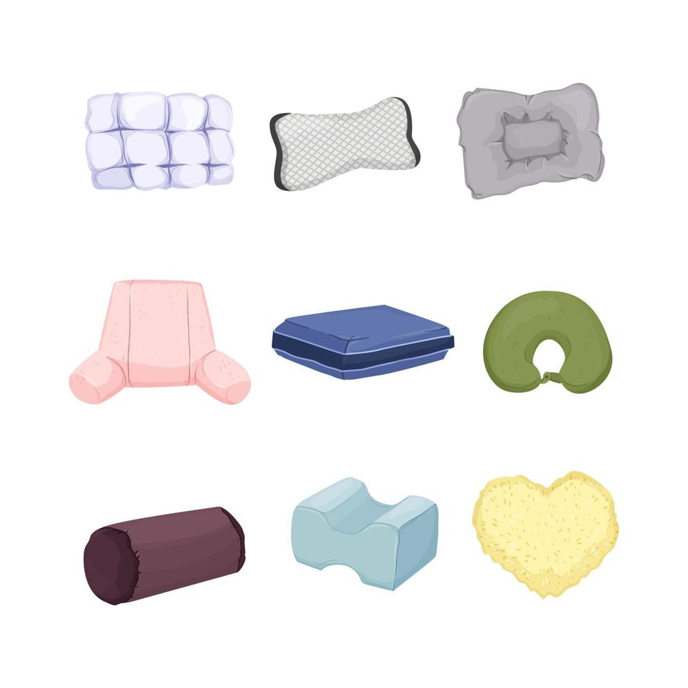 pillow bed white cartoon icons set vector