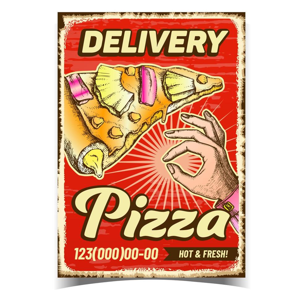 Pizza Dish Delivery Service Promo Poster Vector