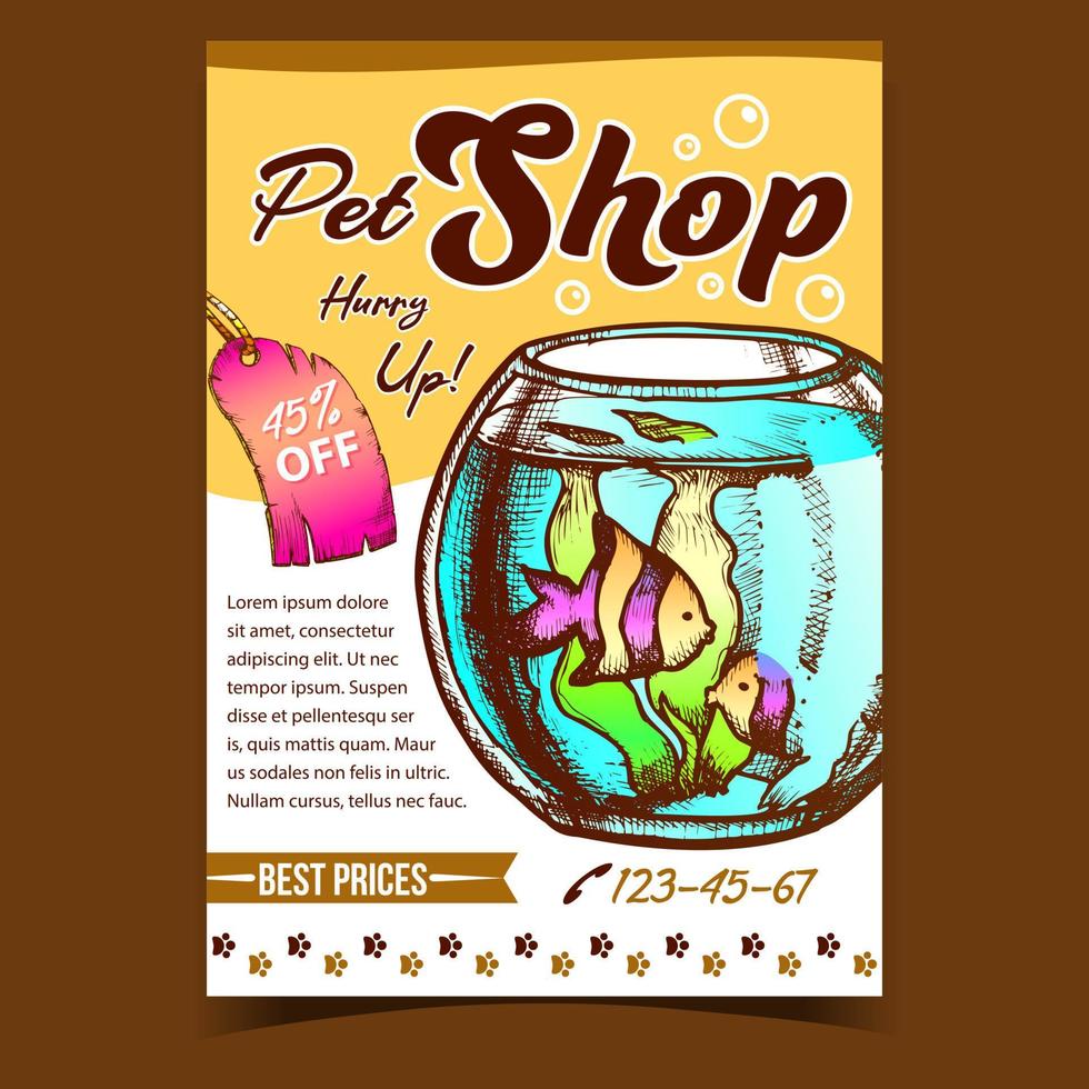 Pet Shop Aquarium On Advertising Poster Vector