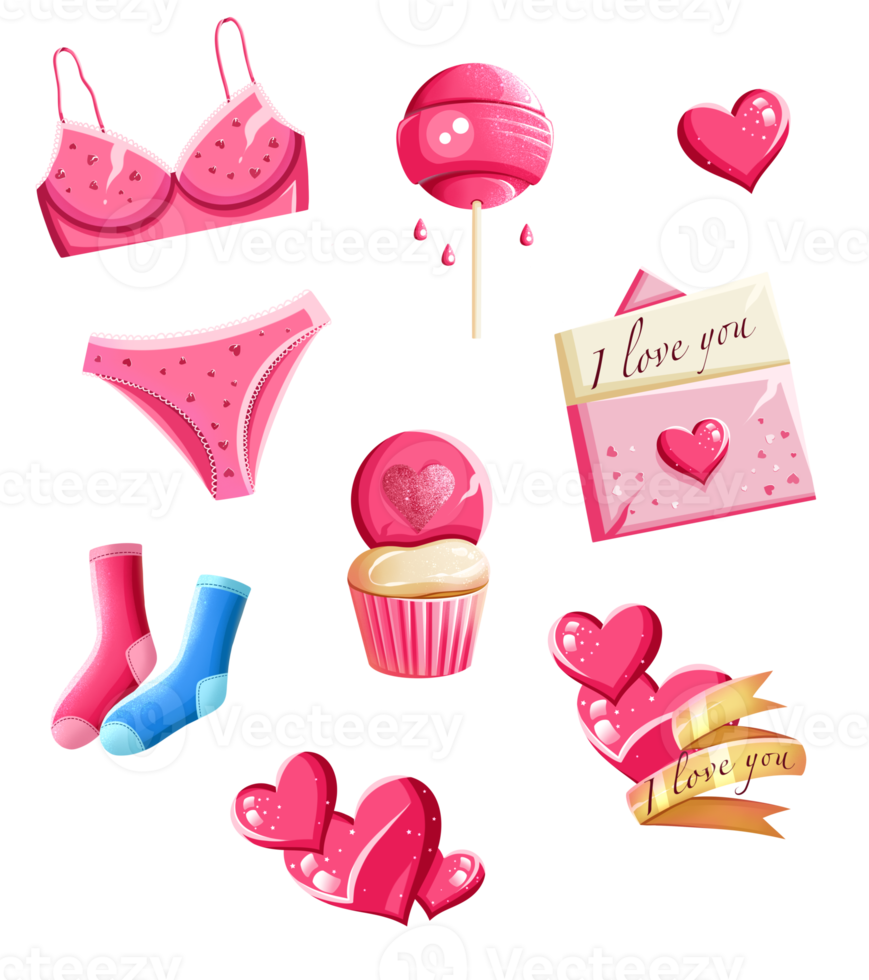 Valentines day hand drawn pink sticker pack png