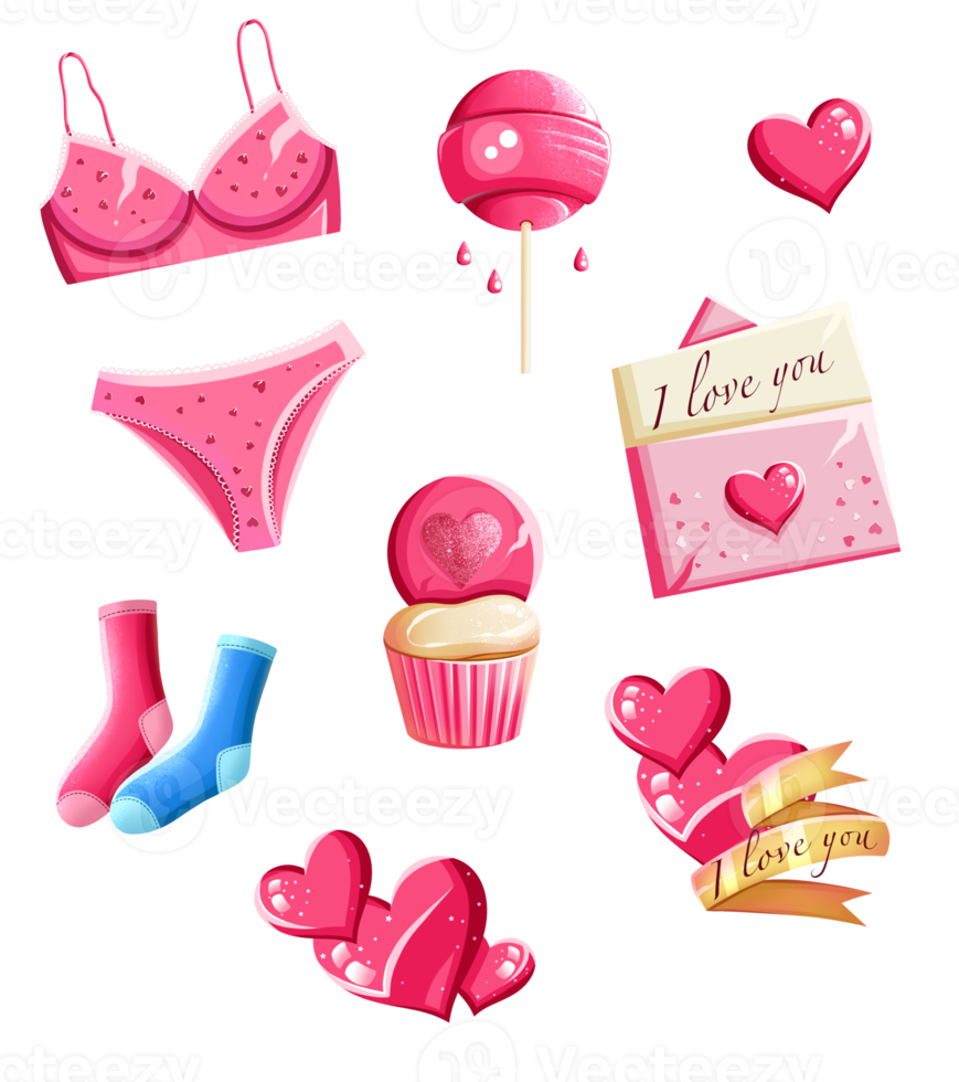 valentinstag handgezeichnete rosa aufkleberpackung png