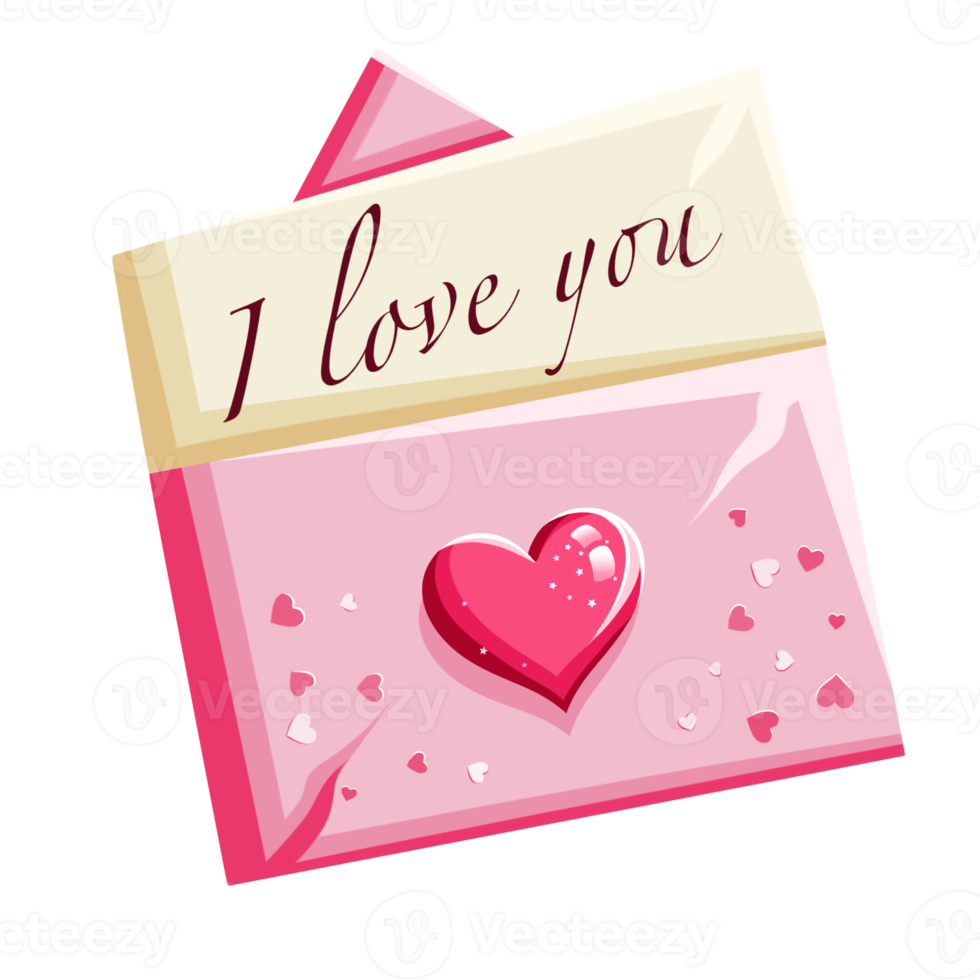 Valentines day sticker with a pink love letter and the inscription I love you png
