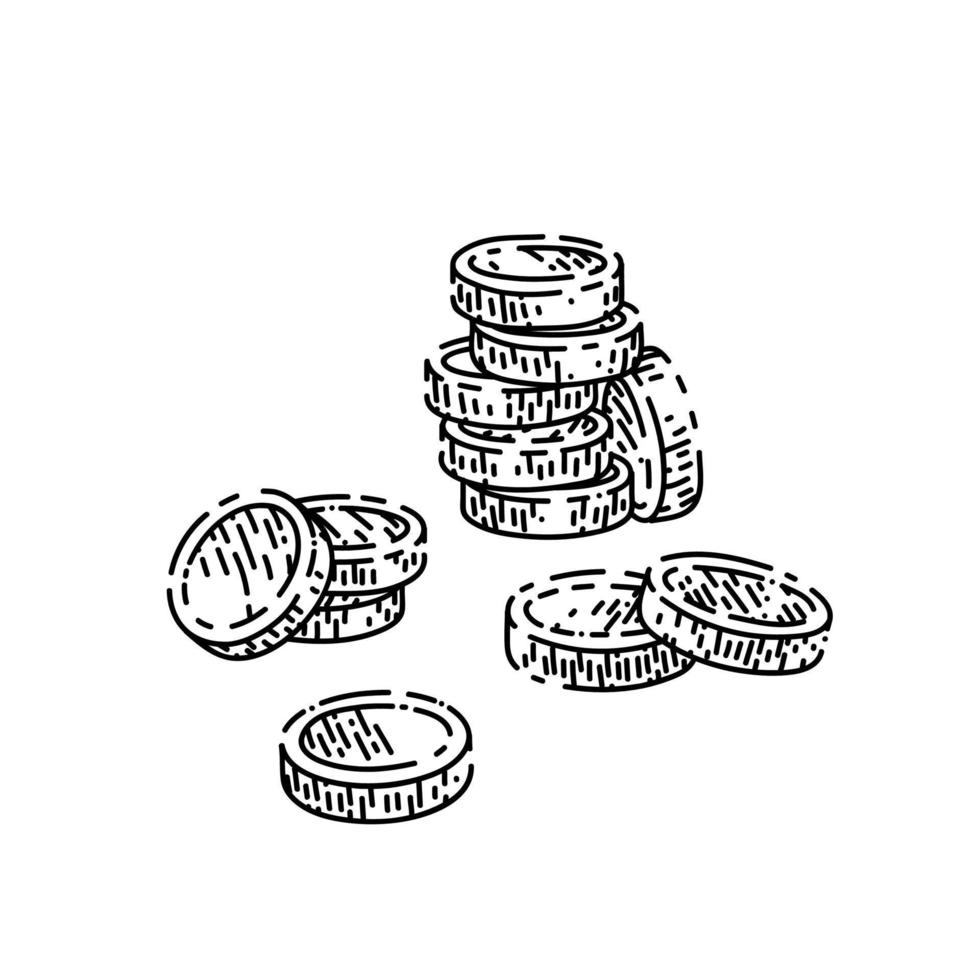 gold coin sketch hand drawn vector