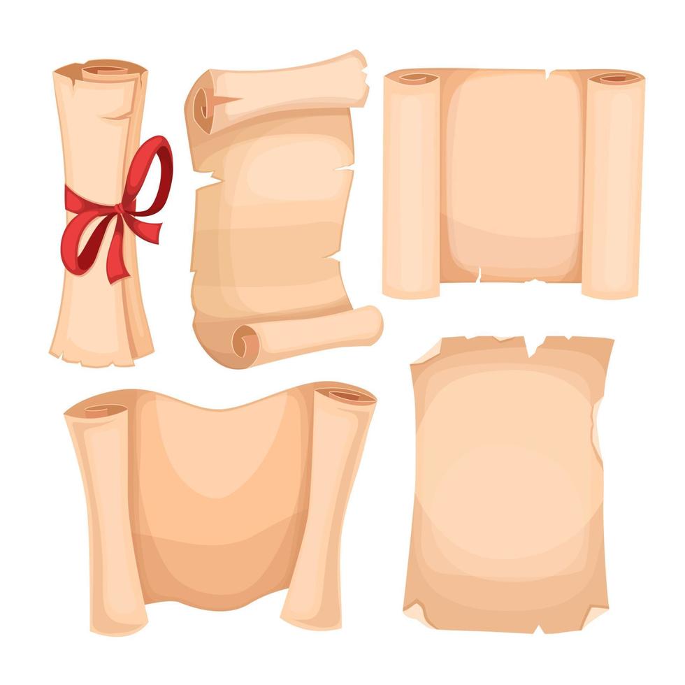 paper old ancient set cartoon vector illustration