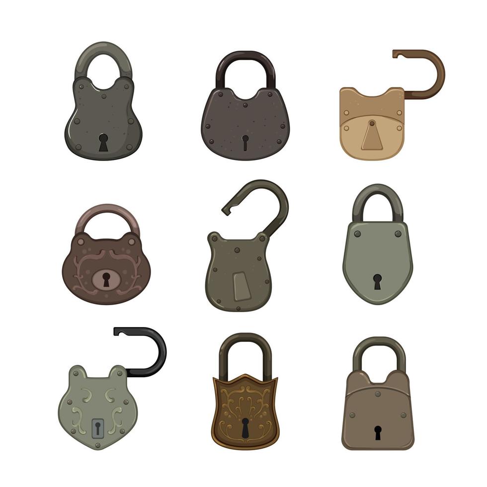 padlock vintage set cartoon vector illustration