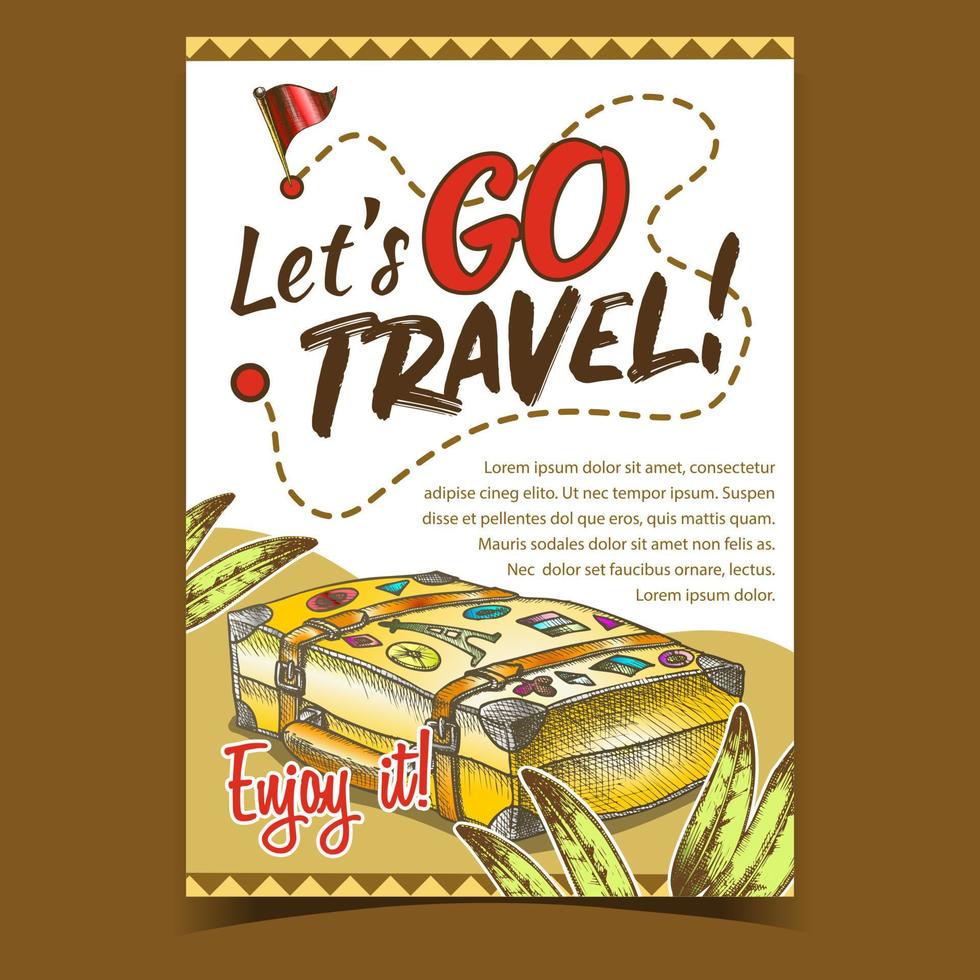 Travel Valise Luggage With Stickers Poster Vector
