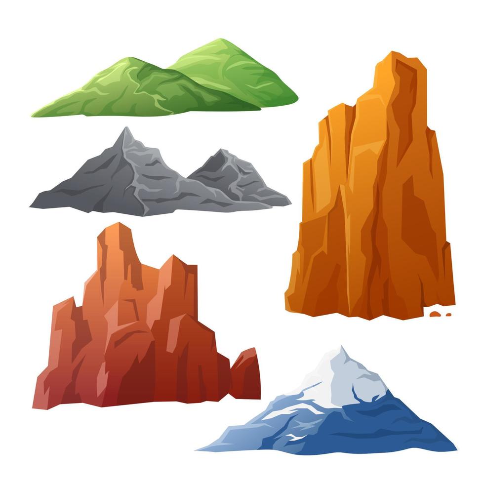 mountain landskape set cartoon vector illustration