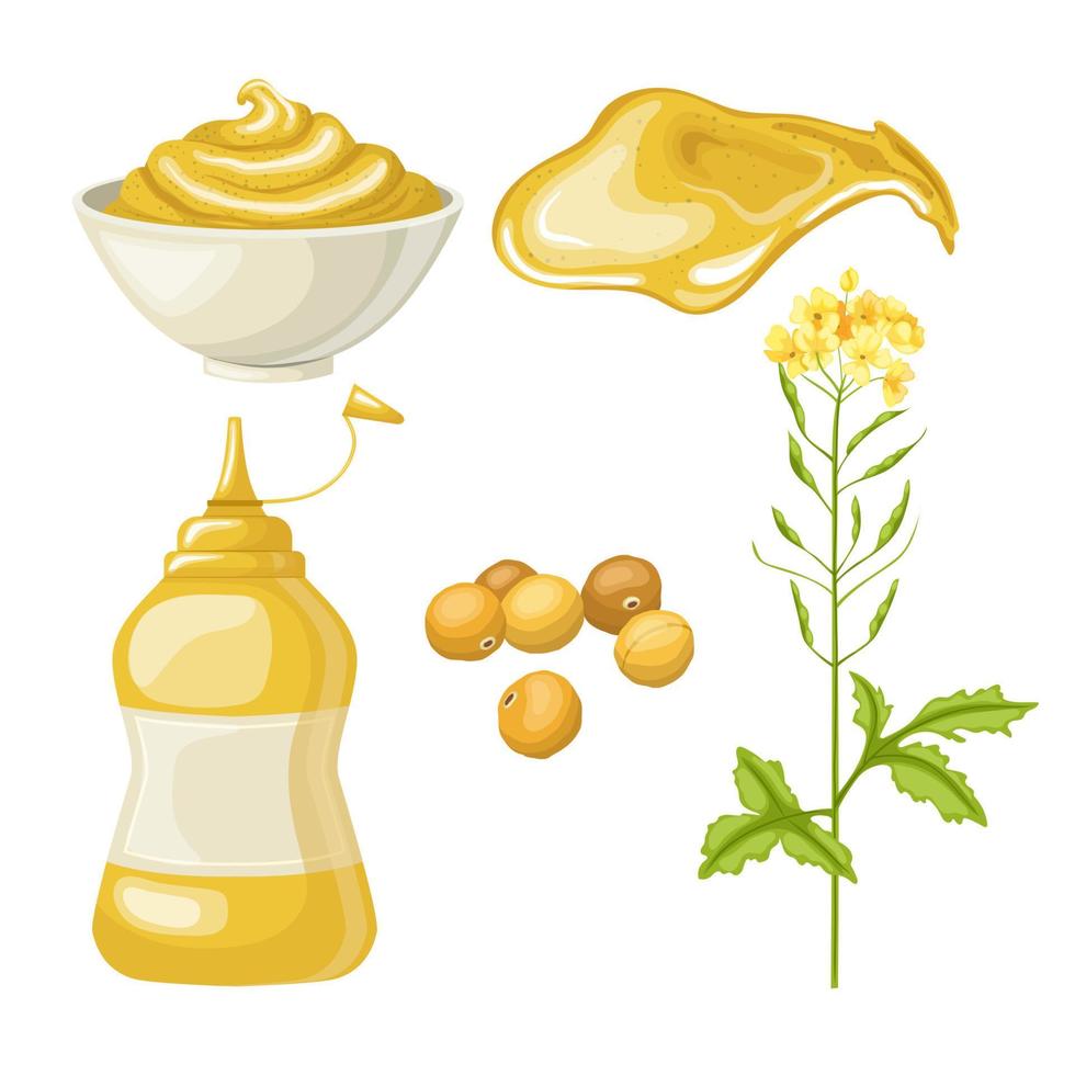 mustard sauce food set cartoon vector illustration