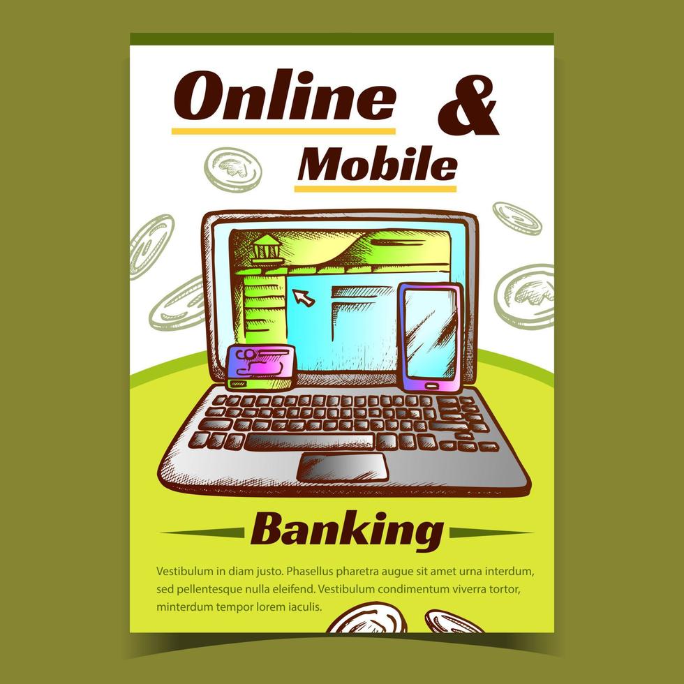 Online And Mobile Internet Banking Banner Vector