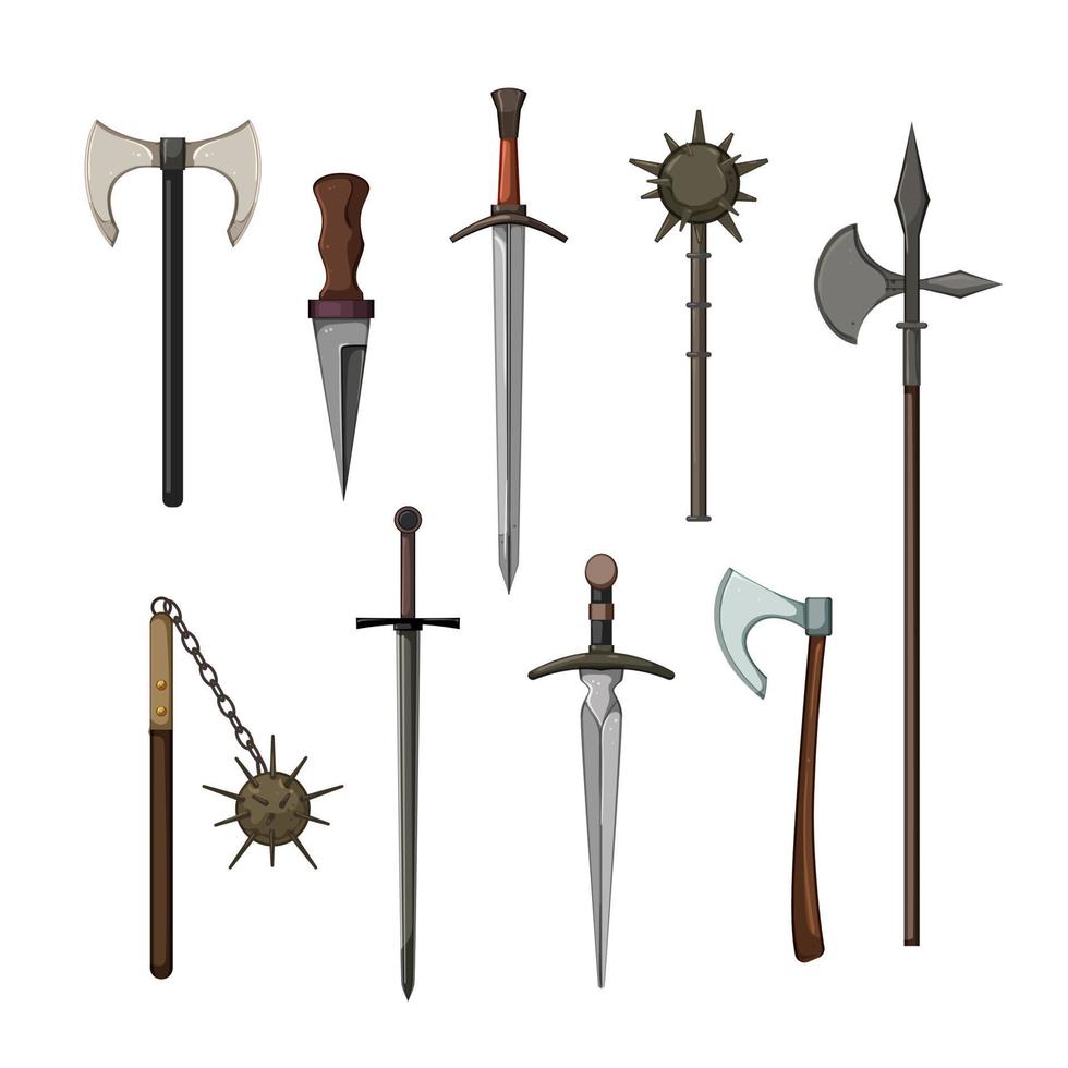 arma medieval conjunto ilustración vectorial de dibujos animados vector