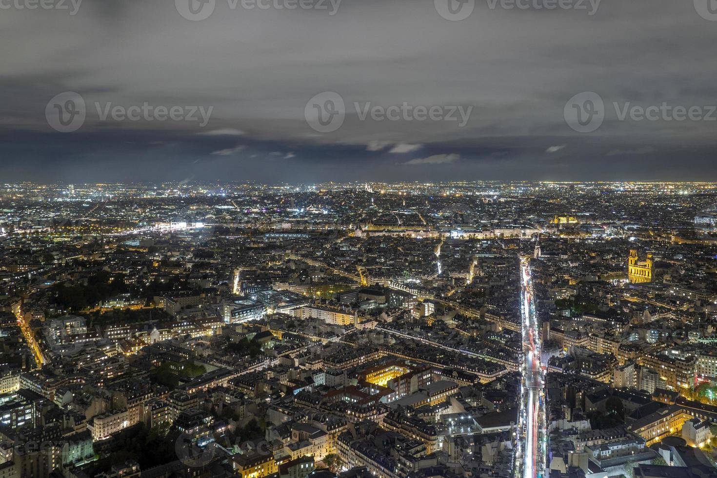 Paris night view aerial panorama photo