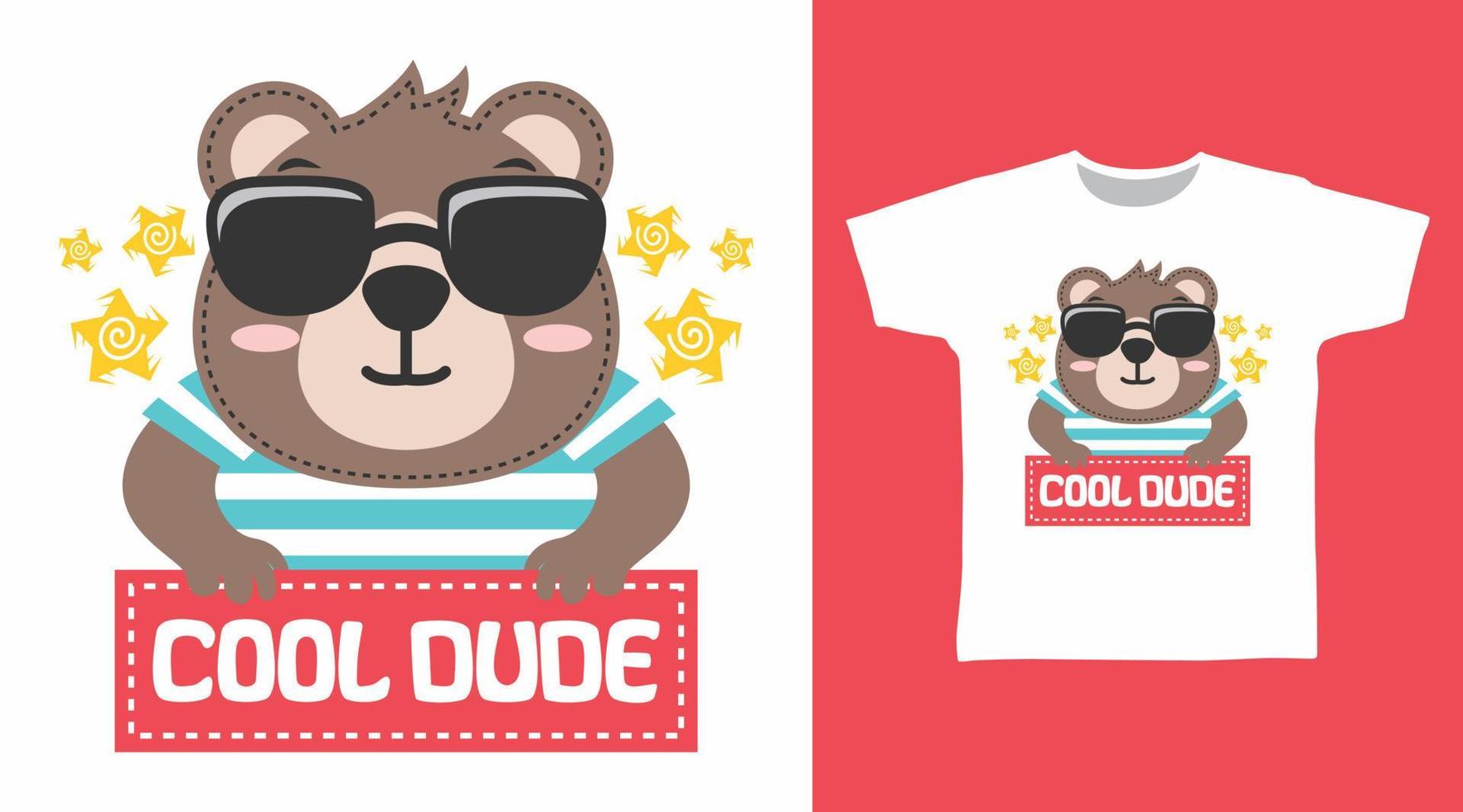 Cute bear cool dude for print on tee vector