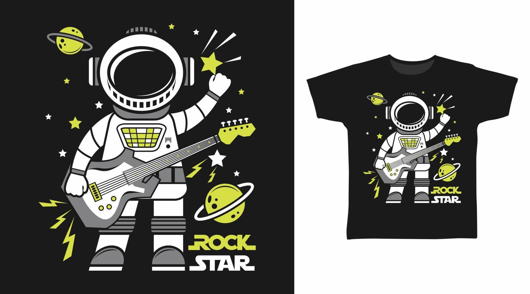 diseño de moda de camiseta y ropa de estrella de rock astronauta con tipografía simple vector